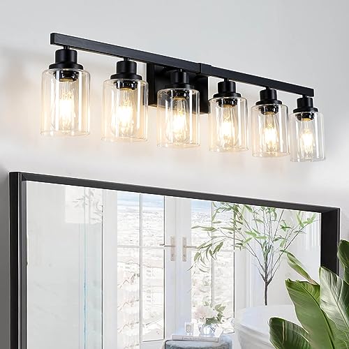 6-Light Black Vanity Lights 38'' Modern Bathroom Vanity Lighting Fixtures Above Mirror? Industrial Matte Bathroom Light Fixtures, Bath Wall Light Fixtures, Black Wall Sconces - color: Black, size: 6-light