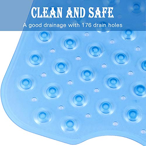 YINENN Bath and Shower Safety Mats 40x16 inch, Non Slip with Suction Cups for Bathroom Stall and Tub Floor, Extra Large and Machine Washable, Drain Holes Keep Bathtub Clean, Blue - color: Blue
