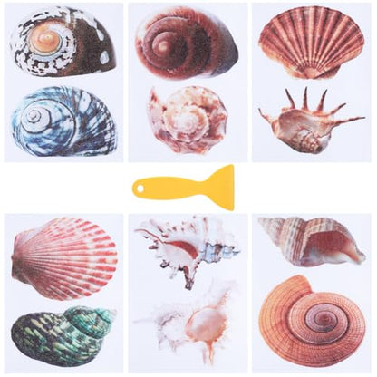 6 Pages Non Slip Bathtub Stickers Bulk Sea Shell Bath Tub Stickers | Includes Plastic Scraper, Self Adhesive Plastic, Ocean Animal Conch Design, Shower Bath Tub Floor Home Decoration - style: Shell 1