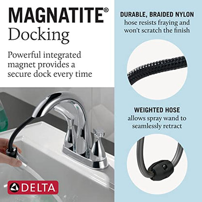 Delta Broadmoor Centerset Chrome Bathroom Faucet with Sprayer, 4 Inch 3 Hole Bathroom Sink Faucet with Pull Out Sprayer, Push-Pop Drain, Chrome 25765LF-PD - color: Chrome