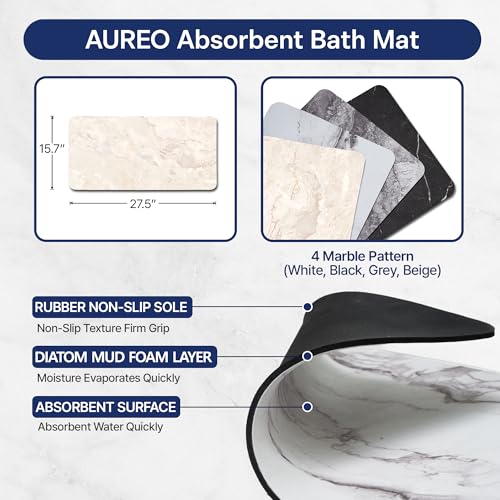Aureo Super Absorbent Diatomaceous Bath Mat, Quick Dry, Soft Non-Slip Rug for Bathroom, Kitchen, Entryway, Easy Clean, Marble Design, 27.55" x 15.74", Light Beige - color: Light Beige