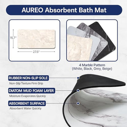 Aureo Super Absorbent Diatomaceous Bath Mat, Quick Dry, Soft Non-Slip Rug for Bathroom, Kitchen, Entryway, Easy Clean, Marble Design, 27.55" x 15.74", Light Beige - color: Light Beige