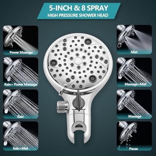 5" Dual Shower Faucet Compatible with 13/14 Series Tub Trim Kit, High Pressure Round Rain Shower Head& Handheld Set Faucet System (Valve& Catridge Not Inclued) - color: Chrome