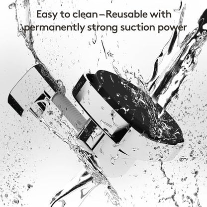 Shower Head Holder with Suction | 360° Swivel | Silver | Tool-free install in seconds, 360° swivel head, 10kg built-in storage hook, removable, rust-resistant, strong suction grip - color: Silver