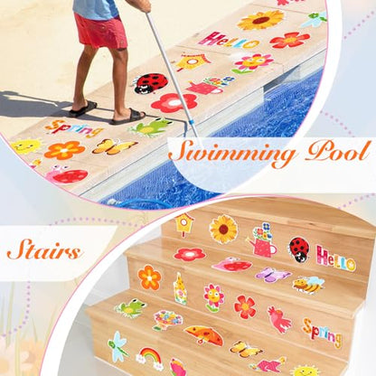 Yaomiao 24 Pcs Non Slip Bathtub Stickers Shower Stickers Flower Bee Anti Slip Decal Threads Adhesive Appliques with Scraper Adhesive Decals for Safety Bathroom Tubs, Shower Floor, Stairs - style: Spring