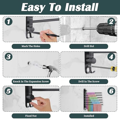 Swivel Towel Rack, Towel Bar with Wall Mounted 180° Rotation, 6 Arms Towels Hanger SUS 304 Stainless Steel, Space Saving for Kitchen, Bathroom, Outdoor (Matte Black)