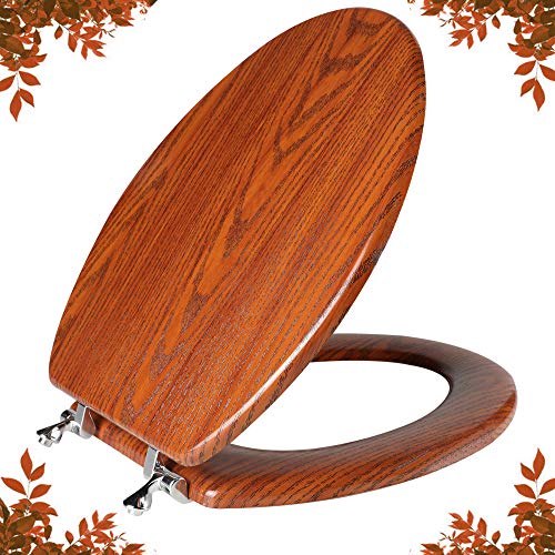 Elongated Toilet Seat Molded Wood Toilet Seat with Zinc Alloy Hinges, Easy to Install also Easy to Clean, Anti-pinch Wooden Toilet Seat by Angol Shiold (Elongated, Brownish Yellow) - color: Brownish Yellow, size: Zinc Alloy Hinge