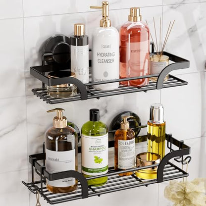 Shower Caddy Suction Cup, 2 Pack Shower Shelves for Inside, Black | Metal Bathroom Storage, NO-Drilling Bathroom Organizer, Heavy Duty Shower Basket - color: 2 X Black Basket