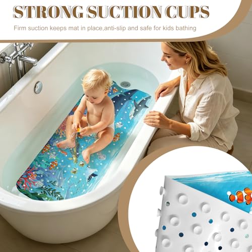 Shark Bathtub Mat Non Slip with Drain Holes and Suction Cups Bath Mat 40x16 Inch Tub Mats Shower Mats for Kids - color: Shark
