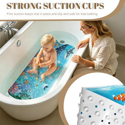 Shark Bathtub Mat Non Slip with Drain Holes and Suction Cups Bath Mat 40x16 Inch Tub Mats Shower Mats for Kids - color: Shark
