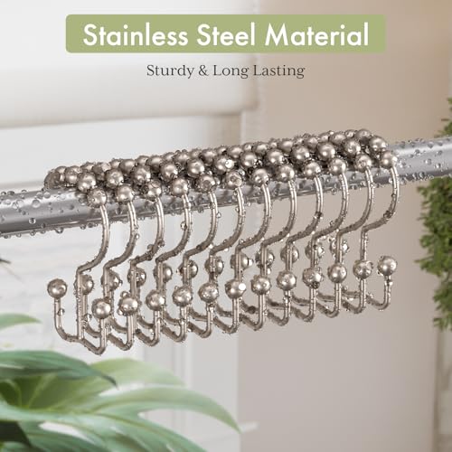 Shower Curtain Hooks Rings, Stainless Steel Shower Curtain Rings, 12Pcs Double Glide Shower Hooks for Bathroom Shower Curtain Rods Dual Rust-Resistant Shower Rings, Matte Nickel - color: Matte Nickel, style: Double Hooks
