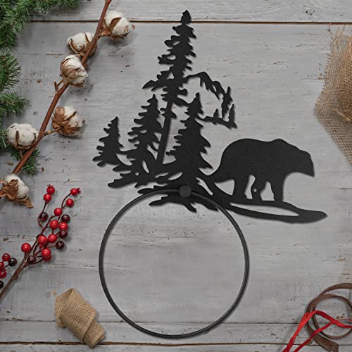 Funrous Bear Towel Holder for Bathroom Matte Black Metal Hand Towel Holder | Rustic Forest Bear Cub Decorative Bath, Toilet Wall Mounted Ring, Hanging Hand Cloth, Round Washcloth Rack Home Kitchen - style: Bear