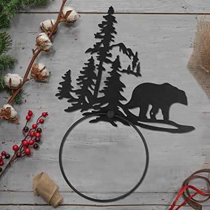 Funrous Bear Towel Holder for Bathroom Matte Black Metal Hand Towel Holder | Rustic Forest Bear Cub Decorative Bath, Toilet Wall Mounted Ring, Hanging Hand Cloth, Round Washcloth Rack Home Kitchen - style: Bear