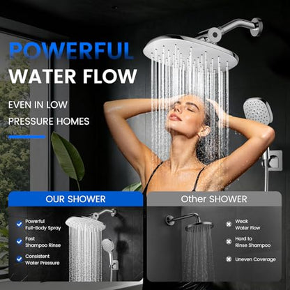10" Rain Shower Head with Handheld Spray, Dual High Pressure Showerhead | Rainfall Shower Heads Combo with Multi Spray, Detachable Hand Showerhead Set with 71 Inch Shower Hose & Extra Holder - color: Chrome White