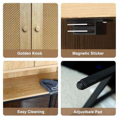FiveWillowise Rattan Toilet Storage Cabinet, Over The Rack Wood Cabinet with Metal Stand, Bathroom Organizer with Adjustable Shelf, Tall Freestanding Washer Shelf, Small Cupboard, Natural - color: Rattan Door-natural, style: Casual