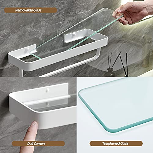 Bathroom Shelves Wall Mounted 2 Tier Glass Floating Shelf - Tempered Glass Wall Organizer (White) - color: White(rectangular)