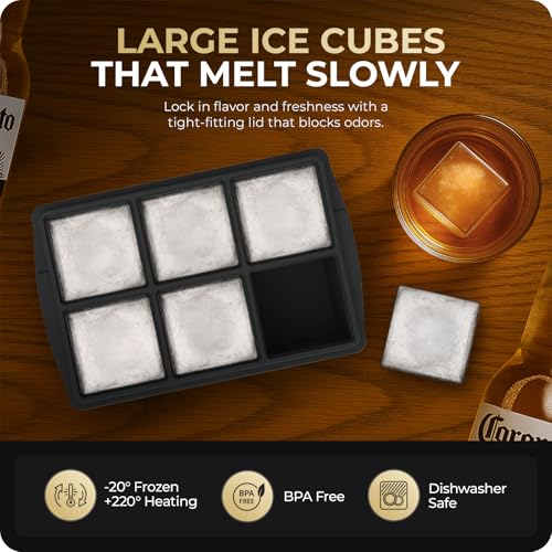 Large Ice Cube Trays for Whiskey, Silicone Ice Cube Tray, with Reinforced Steel Ring Top, Makes 12 perfect 2-in ice cubes, Square Ice Tray for Cocktails, Whiskey, Coffee. (2 Pack) - color: Gray