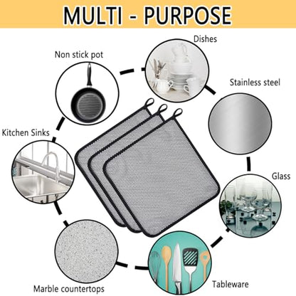 Premium Mesh Dish Cloths for Kitchen, Quick Drying Kitchen Dish Washing Net and Scrubber, Order-Free Dish Rags for Washing Dishes Black 12X12 6 Pack - color: Black