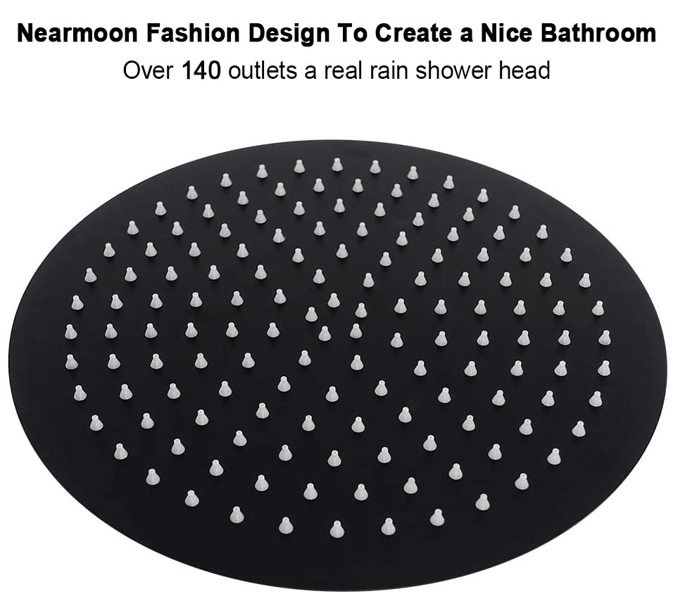 NearMoon Rain Shower Head with 11'' Adjustable Arm, High Pressure Stainless Steel Rainfall Shower, Ultra-Thin Design - Pressure Boosting (12 Inch, Matte Black) - color: Matte Black, size: 12 Inch