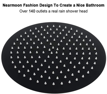 NearMoon Rain Shower Head with 11'' Adjustable Arm, High Pressure Stainless Steel Rainfall Shower, Ultra-Thin Design - Pressure Boosting (12 Inch, Matte Black) - color: Matte Black, size: 12 Inch