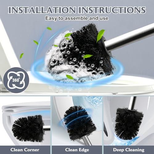 Toilet Brush and Holder Set,Stainless Steel Toilet Bowl Brush and Holder for Bathroom,Hidden Toilet Bowl Brush with 2 Heads,Heavy Duty Cleaner Brush with Removable Inner Bowl and Splash Protection - color: Silver-a2