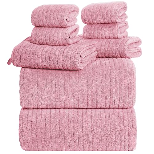 Oversized Bath Towels 8 Piece Towel Set, 2 Extra Large Bath Sheets, 2 Hand, 4 Washcloths, Luxury Soft Super Absorbent Thick Shower Towels for Bathroom, Spa & Hotel, Quick Dry, Pink - color: Pink, style: 8 Piece Towel Set
