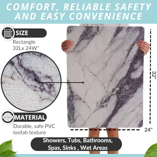 Enkosi Loofah Non-Slip Shower Mat - Shower Floors, Bathtub, Bathrooms, Wet Areas - Cushioned Bath Mat with Drain Holes - Quick Dry PVC, Secure Safety Pad Without Suction Cups (32x24 Marble Grey Blue) - color: Marble Blue Gray, size: 32" x 24" (Rectangular
