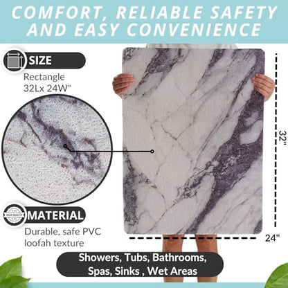 Enkosi Loofah Non-Slip Shower Mat - Shower Floors, Bathtub, Bathrooms, Wet Areas - Cushioned Bath Mat with Drain Holes - Quick Dry PVC, Secure Safety Pad Without Suction Cups (32x24 Marble Grey Blue) - color: Marble Blue Gray, size: 32" x 24" (Rectangular