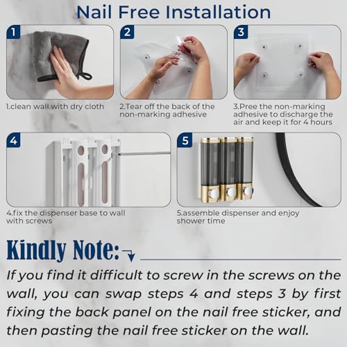 Pollock Shampoo and Conditioner Dispenser 3 Chamber No Drill | Shower Soap Pump Dispenser Wall Mounted,Body Wash Dispenser,Shower Gel Shampoo Holder for Bathroom Accessories, (Gold 3) - color: Gold 3