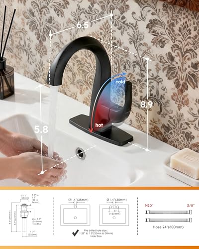 WOWOW Single Handle Bathroom Faucet, Matte Black, 1 Hole, High Arc, Pop Up Drain, Solid Brass, Easy Installation, 5 Year Warranty - color: Black