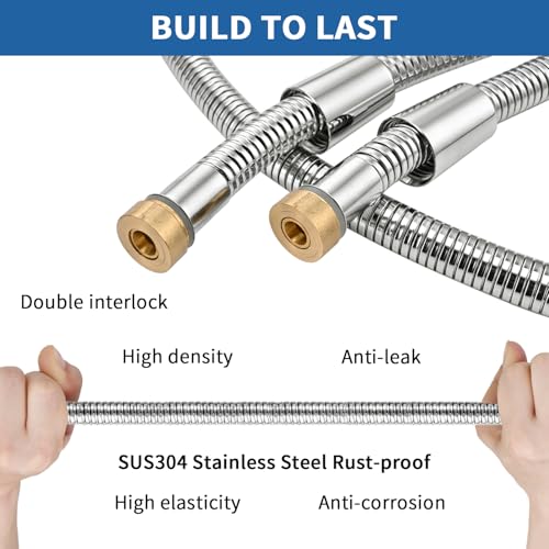GRICH Shower Hose Extra Long: 71 Inch Metal Cord High-Density Anti-Leak Stainless Steel Shower Head Hose Replacement, Ultra-Flexible & Durable Bathroom Pipe with Solid Brass Insert & Nut, Chrome - color: Chrome