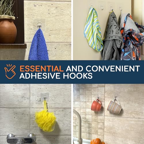 Adhesive Wall Hooks for Hanging Heavy Duty 22 lbs Hooks for Walls No Damage, Towel Sticky Clear Hooks, Waterproof, Home, Bathroom, Kitchen, Office, and Outdoor, 40 Pack - size: Medium, 40 pcs
