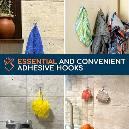 Adhesive Wall Hooks for Hanging Heavy Duty 22 lbs Hooks for Walls No Damage, Towel Sticky Clear Hooks, Waterproof, Home, Bathroom, Kitchen, Office, and Outdoor, 40 Pack - size: Medium, 40 pcs