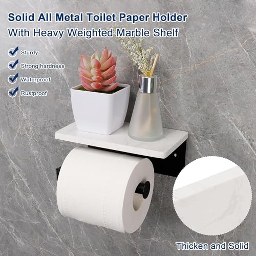 NearMoon Toilet Paper Holder with Shelf, Heavy Duty Bath Toilet Roll Holder with Phone Shelf Tissue Hanger for Bathroom/Kitchen Wall Mounted(Metal & Marble, Matte Black) - color: Matte Black