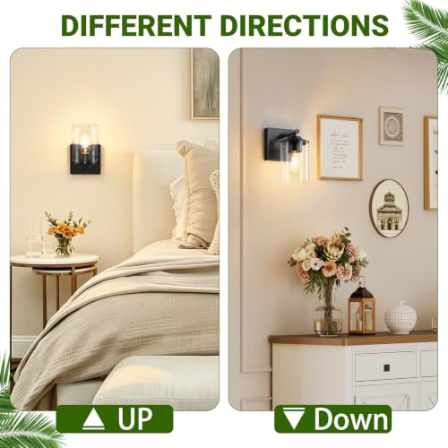 Wall Sconces Set of Two, Modern Bathroom Sconces with Clear Glass Shade, Matte Black Vanity Lights for Bathroom, Farmhouse Wall Light Fixtures for Mirror, Bedroom, Living Room - size: 1-Light (2 Pack)