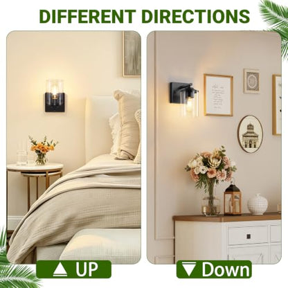 Wall Sconces Set of Two, Modern Bathroom Sconces with Clear Glass Shade, Matte Black Vanity Lights for Bathroom, Farmhouse Wall Light Fixtures for Mirror, Bedroom, Living Room - size: 1-Light (2 Pack)