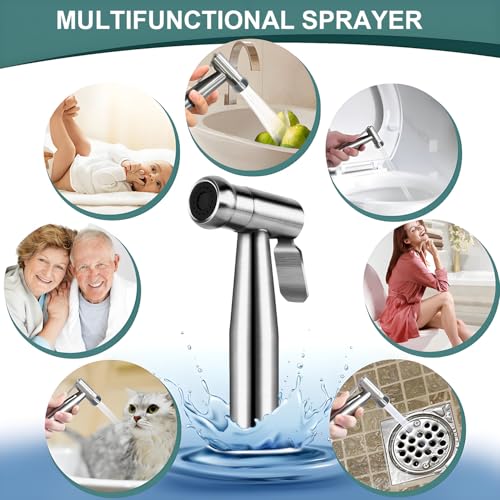 Handheld Bidet Sprayer for Toilet,Premium SUS304 Stainless Steel Bathroom Bidet Sprayer Attachment Set with Anti-Leak Hose&High Pressure, Ideal for Feminine Wash, Cloth Diaper Cleaning&Muslim Shower - color: Stainless Steel