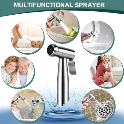 Handheld Bidet Sprayer for Toilet,Premium SUS304 Stainless Steel Bathroom Bidet Sprayer Attachment Set with Anti-Leak Hose&High Pressure, Ideal for Feminine Wash, Cloth Diaper Cleaning&Muslim Shower - color: Stainless Steel