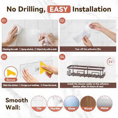 Shower Caddy Adhesive, Rustproof Shower Organizer, Wall Shower Rack | Large Capacity Shower Shelf for Inside Shower, No Drill Shower Storage, Shampoo Shower Holder, Bronze, 2 Caddies - color: Bronze
