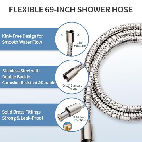 BRIGHT SHOWERS Slide Bar Shower Set with Handheld Shower Head, ADA-Compliant Stainless Steel Grab Bar, Adjustable Height and 69-Inch Hose, Brushed Nickel - color: Brushed Nickel