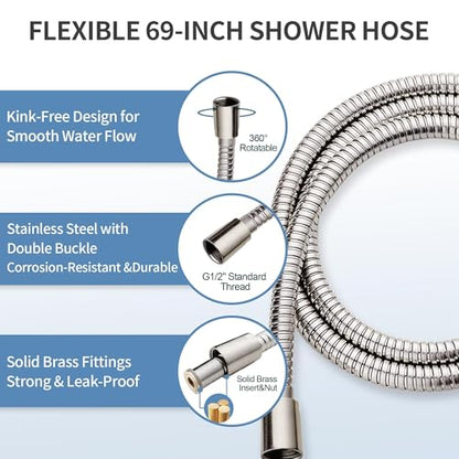 BRIGHT SHOWERS Slide Bar Shower Set with Handheld Shower Head, ADA-Compliant Stainless Steel Grab Bar, Adjustable Height and 69-Inch Hose, Brushed Nickel - color: Brushed Nickel