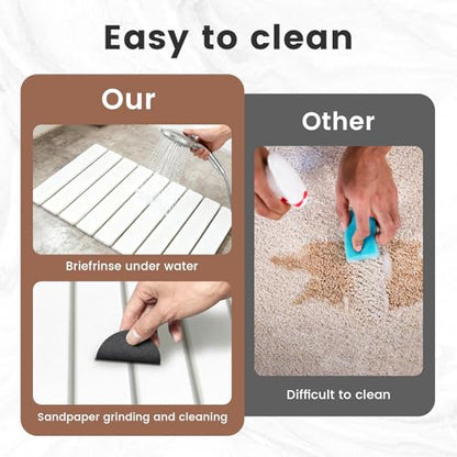 Super Anti-Slip Strong Absorbent Diatomite Pad, Stone Bath Mat 23.6 x 15.5 inches Quick-Dry Pad, Foldable and Easy to Store Bathroom Stone Bath Mat, Suitable for Bathroom, Easy to Clean - color: White