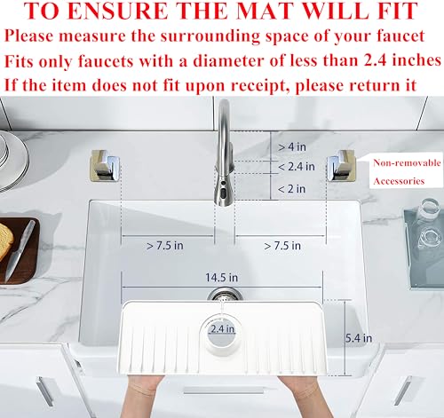 YATOISUR Sink Splash Guard 14.4” x 5.4” - Sink Faucet Mat with Faucet Water Catcher Mat & Soap Dish & Sponge Holder 3 in 1 - Silicone Faucet Handle Drip Catcher Tray for Kitchen RV & Bar Faucet, White - color: White