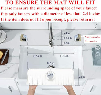 YATOISUR Sink Splash Guard 14.4” x 5.4” - Sink Faucet Mat with Faucet Water Catcher Mat & Soap Dish & Sponge Holder 3 in 1 - Silicone Faucet Handle Drip Catcher Tray for Kitchen RV & Bar Faucet, White - color: White