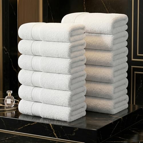 100% Cotton Hand Towels 18x28 Inches, 600 GSM, Soft & Absorbent, Set of 12, White - color: White, size: Hand Towel Set of 12