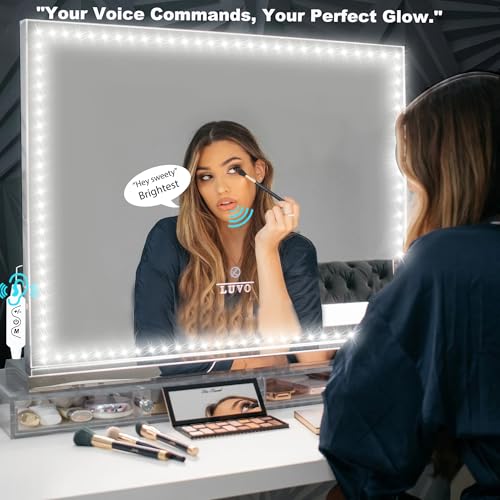 13ft/4M Voice-Activated Led Vanity Mirror Lights Kit Bendable NO Need to Cut Vanity Make-up Mirror Cloakroom Adjustable Flexible Strip Light Table Set with Dimmer Power - color: White-Voice- strip-lights