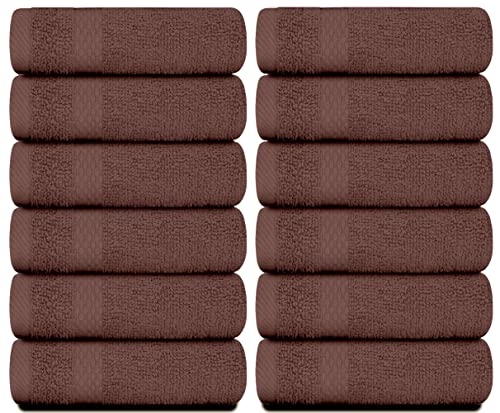 White Classic Luxury Cotton Washcloths 13x13 Inch - 650 GSM Turkish Cotton | Hotel, Spa, Bathroom Face Towel | 12 Pack, Brown - color: 19: Brown