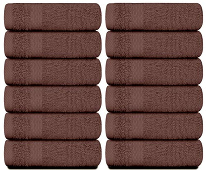 White Classic Luxury Cotton Washcloths 13x13 Inch - 650 GSM Turkish Cotton | Hotel, Spa, Bathroom Face Towel | 12 Pack, Brown - color: 19: Brown