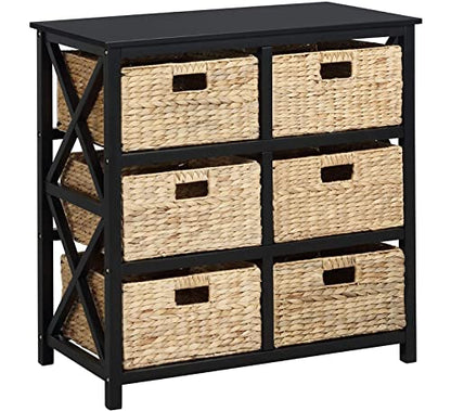 3 Tier X-Side End Storage Cabinet, Black | 6 Wicker Baskets - color: Black, size: 15.5"D x 29.3"W x 30"H (6 Drawers)