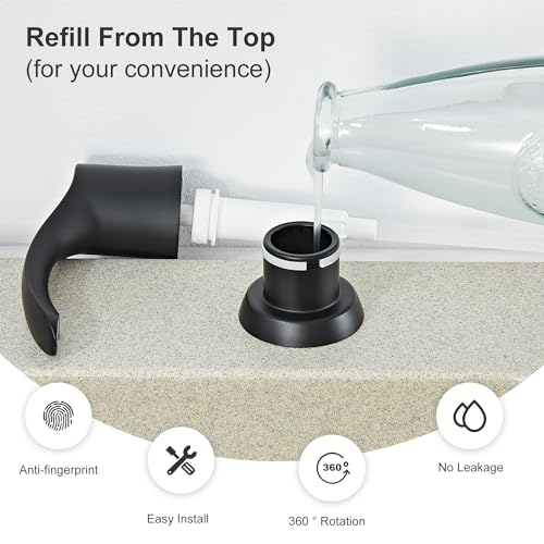 Kitchen Sink Soap Dispenser with 17 Ounce Large Bottle, G080B | Matte Black, Built in Sink Soap Dispenser, Soap Dispenser for Kitchen Sink, Refill from Top - color: Matte Black, size: with Bottle